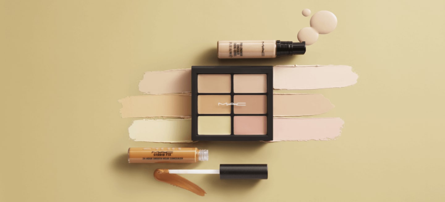 3 different concealer products with swatches